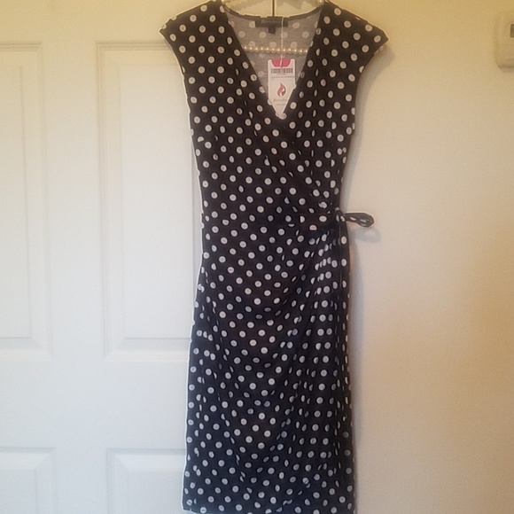 Black Faux wrap dress with white polka dots - Picture 1 of 3